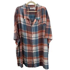 King Size Brand Men’s Linen Blend Plaid Shirt Size 5XL